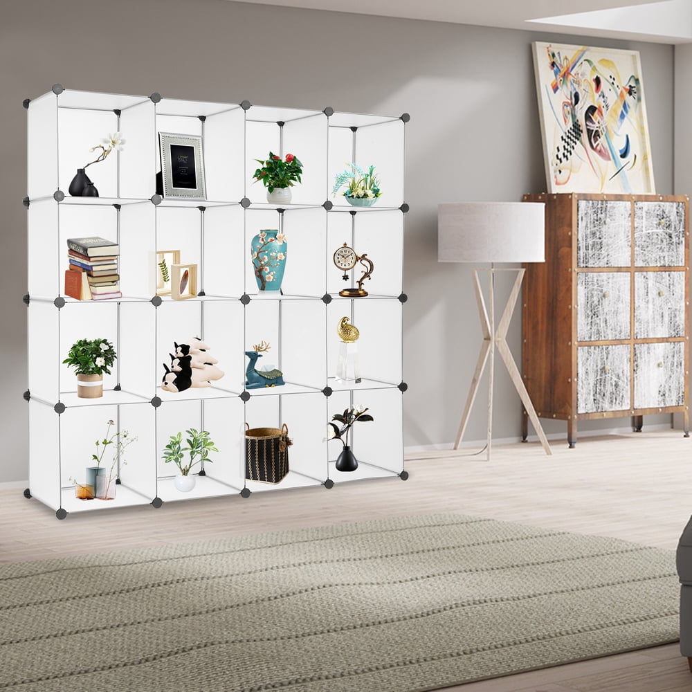 Lowestbest Cube Storage Organizer, Cube Storage Shelves, Book Shelf 16 Cube Storage Unit for Clothes, Plastic Cube Storage Shelves for Bedroom Living Room Office, White Lowestbest Cube Storage Organizer, Cube Storage Shelves, Book Shelf 16 Cube Storage Unit for Clothes, Plastic Cube Storage Shelves for Bedroom Living Room Office, White