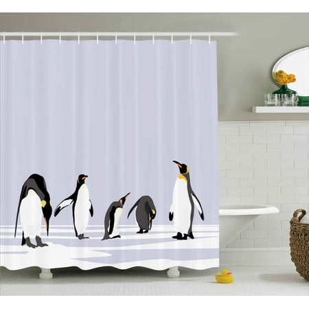 Animal Shower Curtain, Penguins on Polar Icy Land Winter Climate Arctic Cold Season Creatures Print, Fabric Bathroom Set with Hooks, Lilac Grey White, by (Best Window Material For Cold Climates)