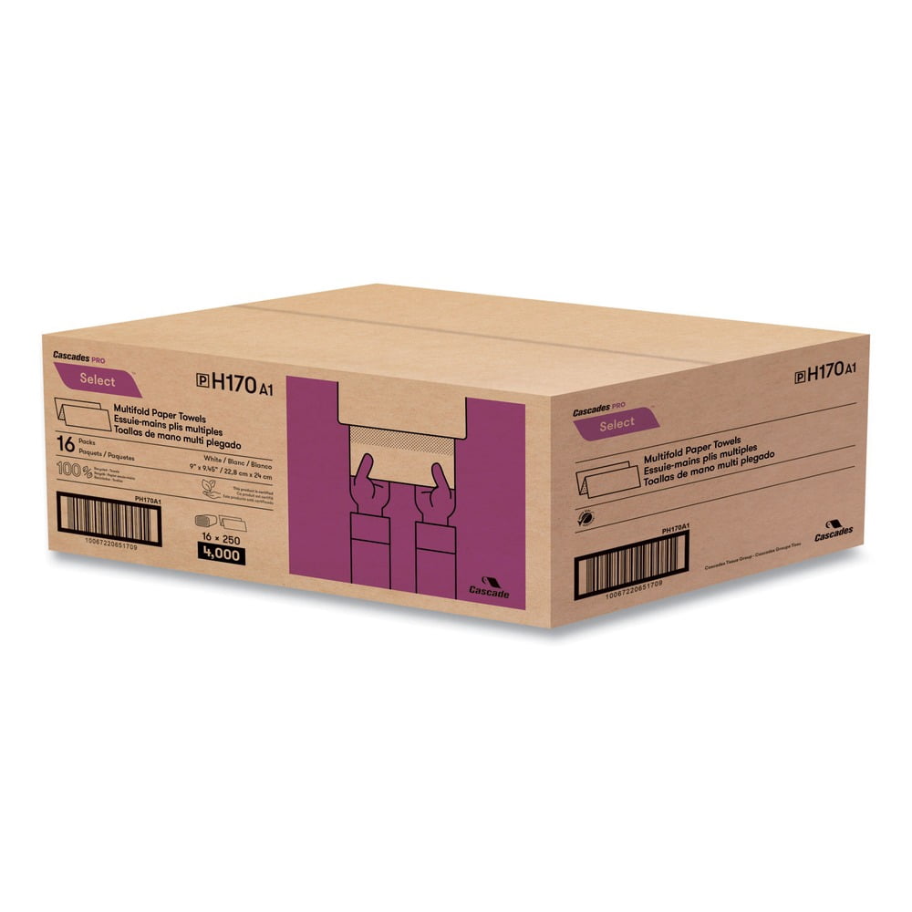 9.13 in. x 9.5 in. Multifold 1-Ply Select Folded Paper Towels - White (4000/Carton)
