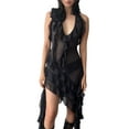 thumbnail image 3 of xiaxaixu Womenacute;s Summer Skinny Sheer Dress Solid Color Hanging Neck Irregular Ruffle Dress, 3 of 9
