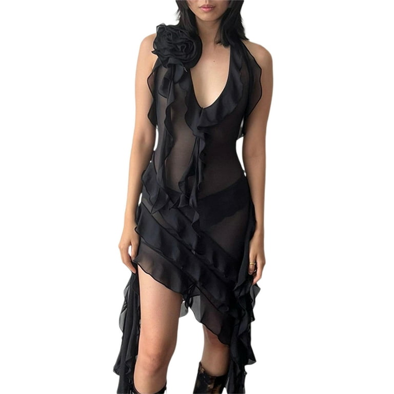See through flower clearance dress
