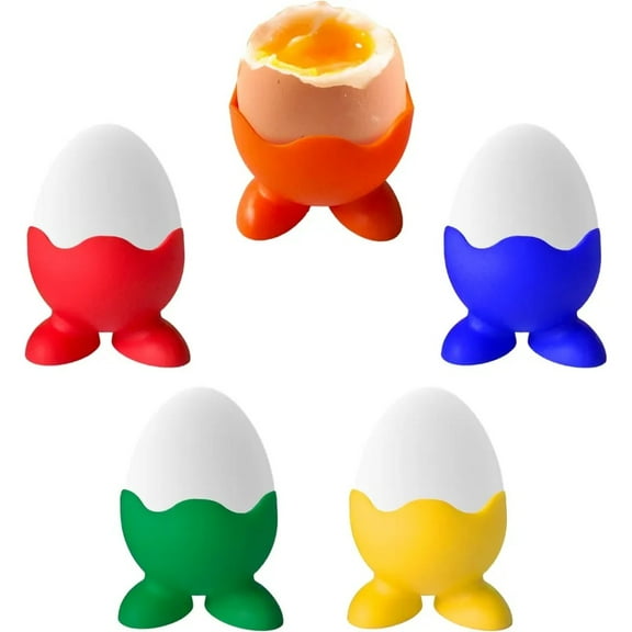 Silicone Egg Serving Cup (Set of 5 Holders) for Hard Boiled or Cooked Soft Eggs- Multi Color Pack for Single Egg w Feet- Dishwasher Safe, Easy to Clean- Breakfast, Morning Kitchen Utensil Tool