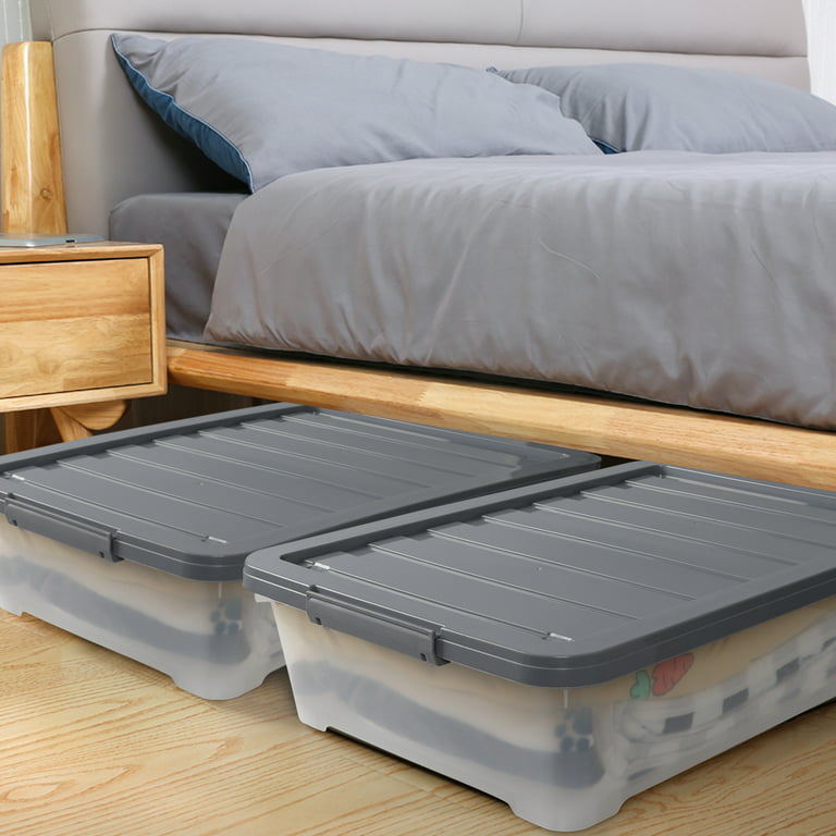 3 Pack Large Rolling Under Bed Storage Bin With Wheels, Sliding  Underbed Plastic Containers With Lid Open From Both Sides. 37 x 19 x 7.3  inches : Everything Else
