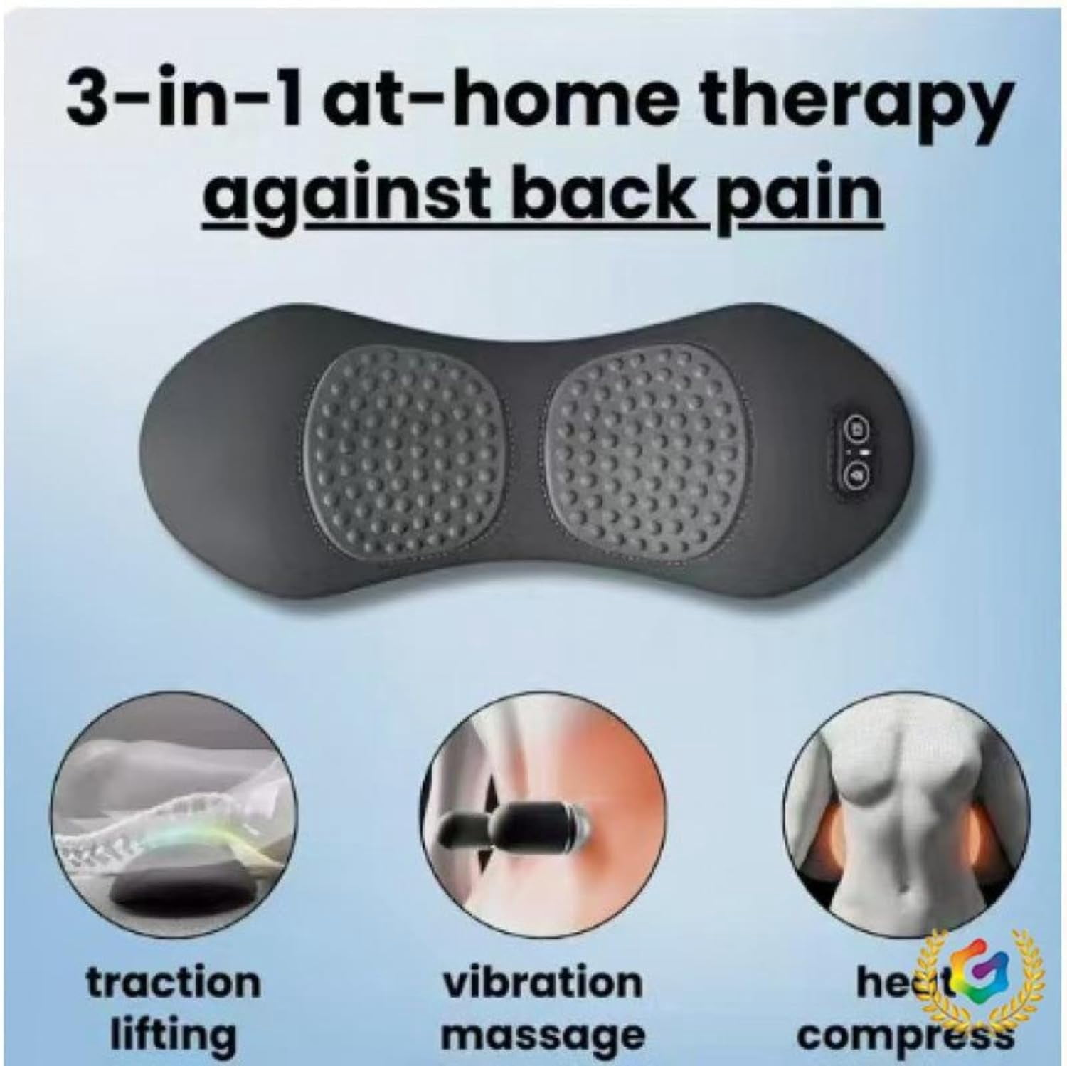 Triple Fusion Back Massager, 3-in-1 with Electric Traction, Heat & Vibration for Neck, Shoulder & Lower Back Pain Relief, Ergonomic Spine Support