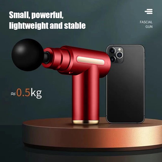 Mini pistola de fascia eléctrica con masajeador relajante recargable USB de 4 cabezales (rojo) Tmvgtek formación de fitness