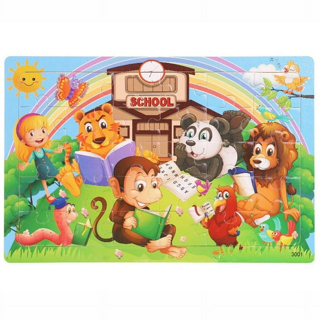 30 Pieces Wooden Jigsaw Puzzle Kids Cartoon Animal Vehicle Puzzles Games Baby Early Learning Educational Toys For Children