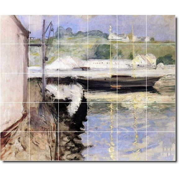 Ceramic Tile Mural-William Chase Waterfront Painting 428. 25.5" w x 21.25" h using (30) 4.25 x 4.25 ceramic tiles