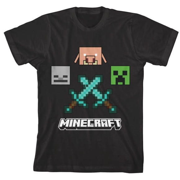 Minecraft T-Shirt Noir pour Enfants Mob Heads