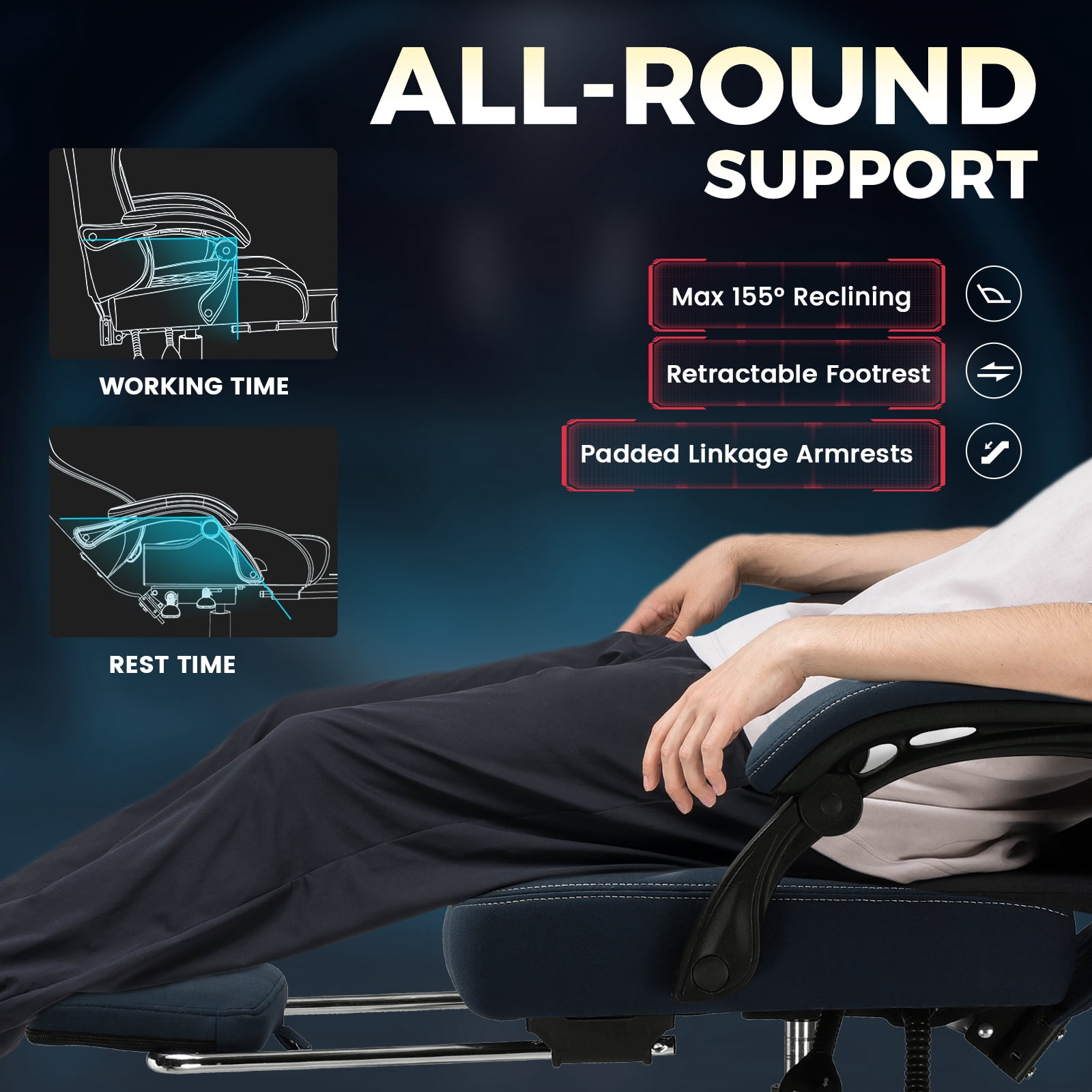 GTPLAYER Big and Tall Ergonomic High Back Gaming Computer Chair with Footrest, Blue