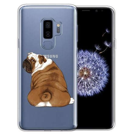 FINCIBO Soft TPU Clear Case Slim Protective Cover for Samsung Galaxy S9 Plus, English Bulldog Look (Best Looking Basketball Wives)