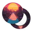 thumbnail image 2 of Lsque Neon Sunset Cyberpunk Cityscape Pattern Round Bar chair cushion covers Velvet Fabric Premium Comfort Protects from Scratches and Stains for 14-17 Inch Chair-12 inch, 2 of 7