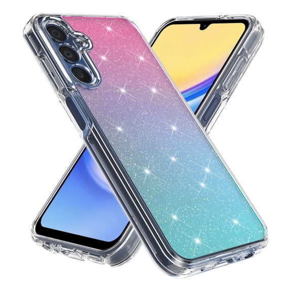 Rosebono Compatible With Samsung Galaxy A26 Case / Samsung Galaxy A17 Case, Hybrid Glitter Sparkle Transparent Colorful Gradient TPU Skin Cover Protection Case (Pink/Teal)