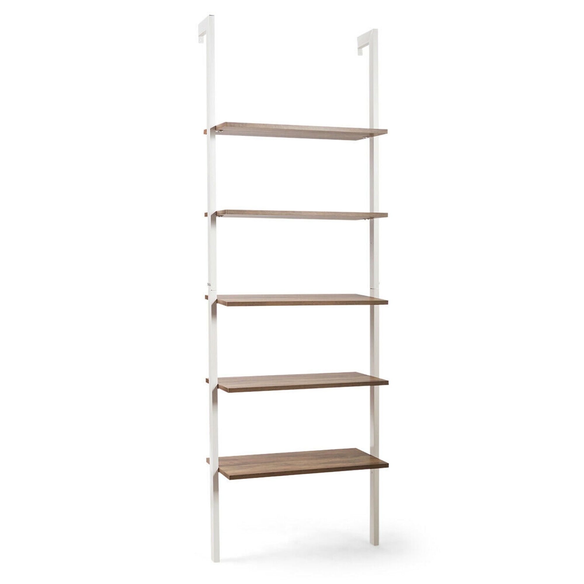 Gymax 12 W X 24 D 72 H 5 Shelf Unit, 72 In White Wood 5 Shelf Ladder Bookcase