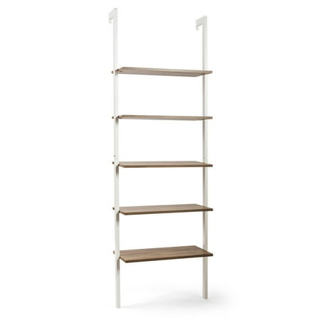 Gymax 5 Tier Ladder Shelf Wood Wall, White Wooden Wall Mounted Book Shelves