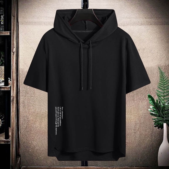 Men's Short Sleeve Hooded T-Shirt - Solid Color Casual Top, Breathable Fabric for Everyday Wear