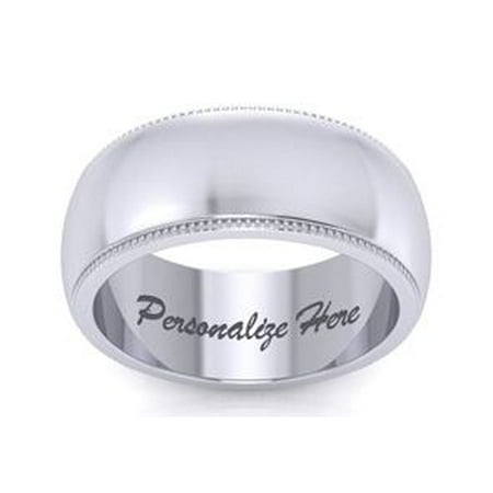 Platinum Hand Engraved Band - Platinum 8MM Heavy Comfort Fit Milgrain Ladies and Mens Wedding Band Size 17 Free Engraving