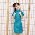 thumbnail image 5 of BAYAIXZ Infant Toddler Big Kids Short Sleeve Stand Up Collar Plated Buckle Chinese Cheongsam New Year'S Gown Holiday Dresses (Sky Blue,110), 5 of 6