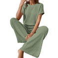 thumbnail image 3 of Women'S Casual Summer Travel Vacation Wear Two-Piece Suit Short Sleeve Wide Leg Pants Casual Suit Green XXL, 3 of 7