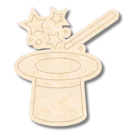 Unfinished Wood Etched Magic Hat Shape 6" / 1/8"