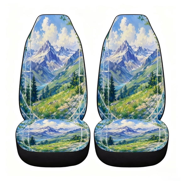 Verolix Classic Mountain Landscape Car Seat Covers, Front Seats Only Set of 2, Universal High Back Mesh Fabric Seat Covers for Cars, SUVs, Sedans and Vans