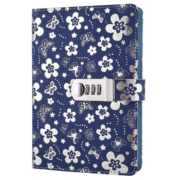 Cuaderno con cerradura de contraseña, diario de estudiante con cerradura de combinación de cuero de PU de tamaño A5, cuaderno de notas de oficina comercial (plateado)