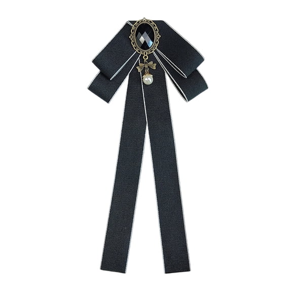HOARBOEG 1Pcs Women's Bow Tie with Long Ribbon, Adjustable Pre-Tied Bowknot Accessory, Solid Color Elegant Bow Tie for Wedding Party Office Daily Wear, Black Satin Bowtie for Women