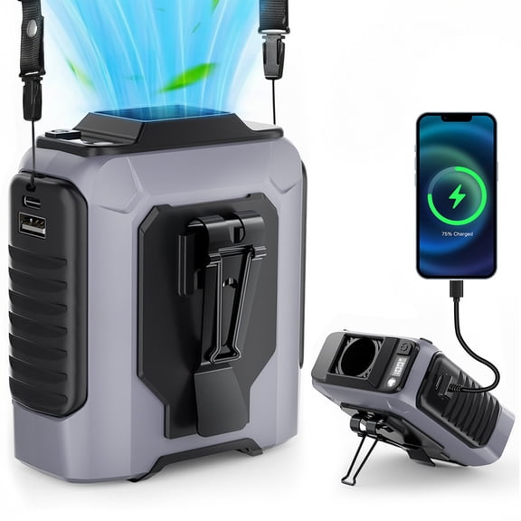 Portable Waist Fan: 100 Speeds Personal Clip on Wearable Belt Fan with Flashlight and Lanyard, Rechargeable Battery Operated Hands-Free Neck Fan for Outdoor Camping Travel