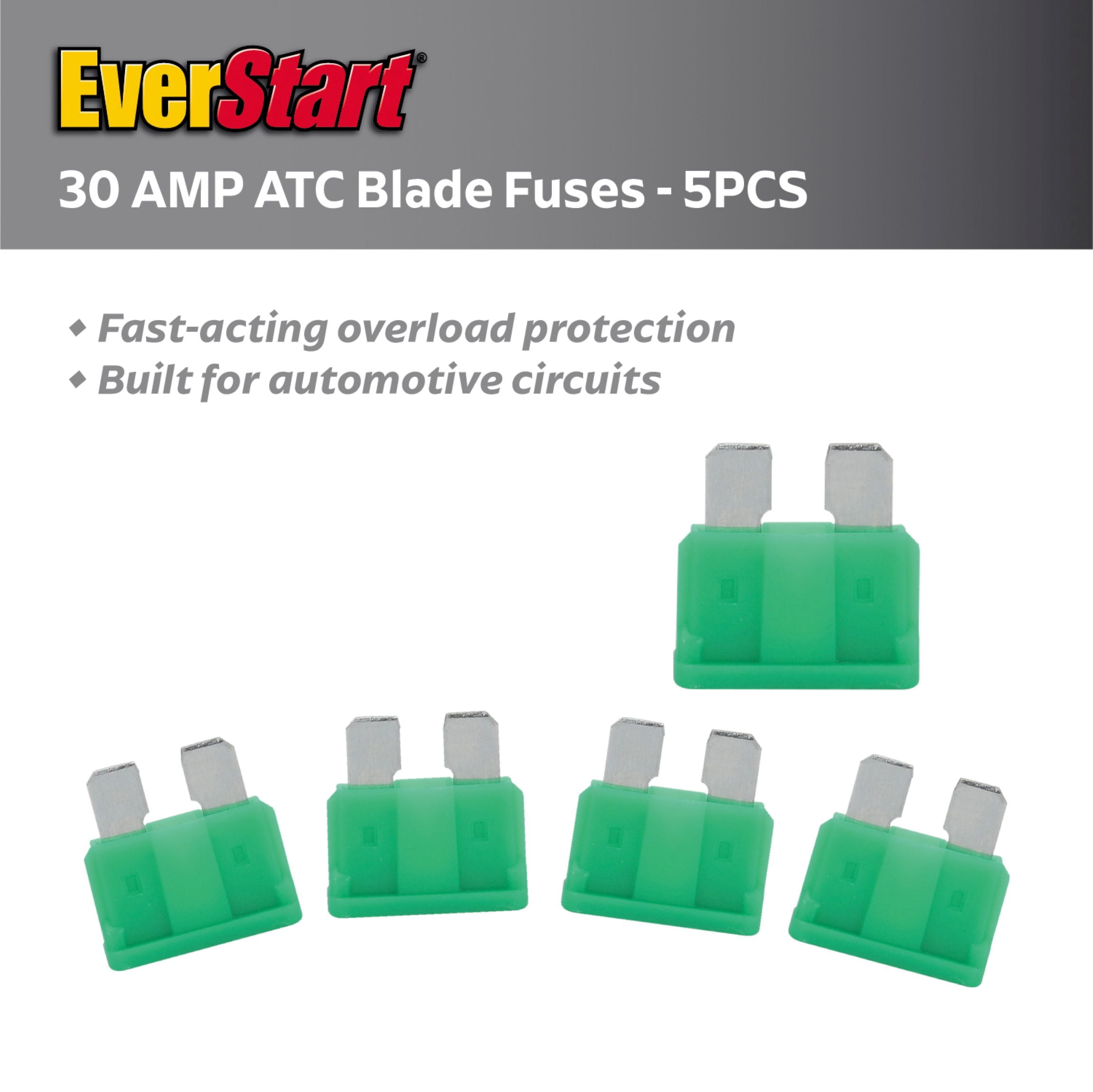 EverStart 30 Amp ATC Blade Fuses - 5 pack, UL Listed, for Auto, Marine & Electronic Use