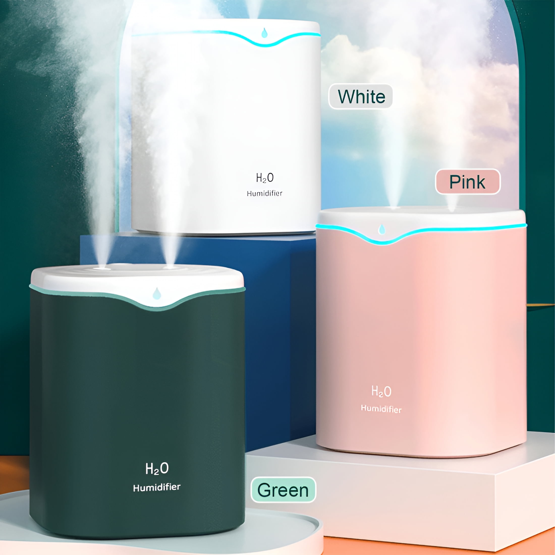 HIBIBUD 2026 New 2L Double Spray Humidifiers with Led Light Cool Mist Auto Shut-Off Humidifier Portable Desk Humidifiers for Bedroom Home Baby Room