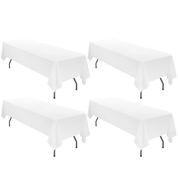 "4 Pack 60 x 126 Inch Tablecloth, White Polyester Tablecloth for 8 Ft Rectangle Tables, Stain and Wrinkle Resistant Washable Fabric Table Cover for Wedding Party Dining Buffet Parties or Camping"