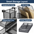 thumbnail image 4 of Riousery Mesh Desk Organizer with Drawer and 2 Pen Holders, Desktop Storage Rack for Office Supplies, Black, 4 of 6