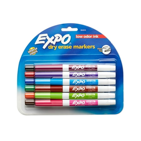- EXPO Low Odor Dry Erase Markers, Fine Tip, Assorted Colors, 12 Pack