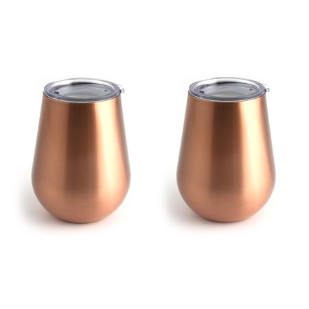 14-Ounce Brushed Copper Double Wall Stemless Wine  Set of 2