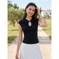 thumbnail image 6 of LMLYSoH Women Cap Sleeve T-Shirts Solid Color Keyhole Neckline Casual Shirts Summer Fashion Slim Fit Tops Streetwear, 6 of 9