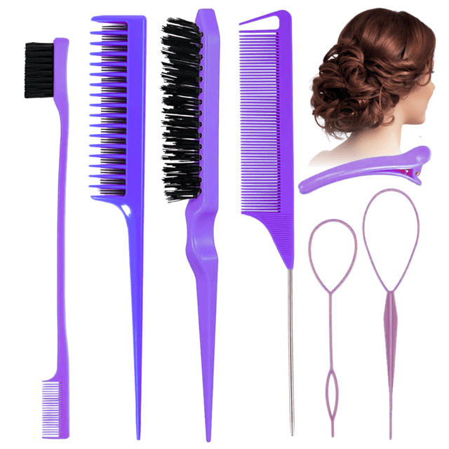 Kit Cepillos Y Peines Peinado Cabello Pinza Peluquería 7 Pzs