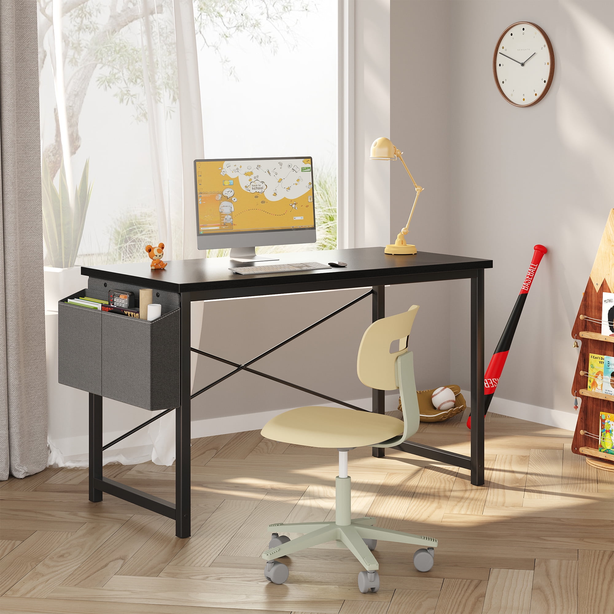 Gianna 47" Computer Desk with Metal Frame, Waterproof Surface and Storage Bag – Perfect for Office Use, Black