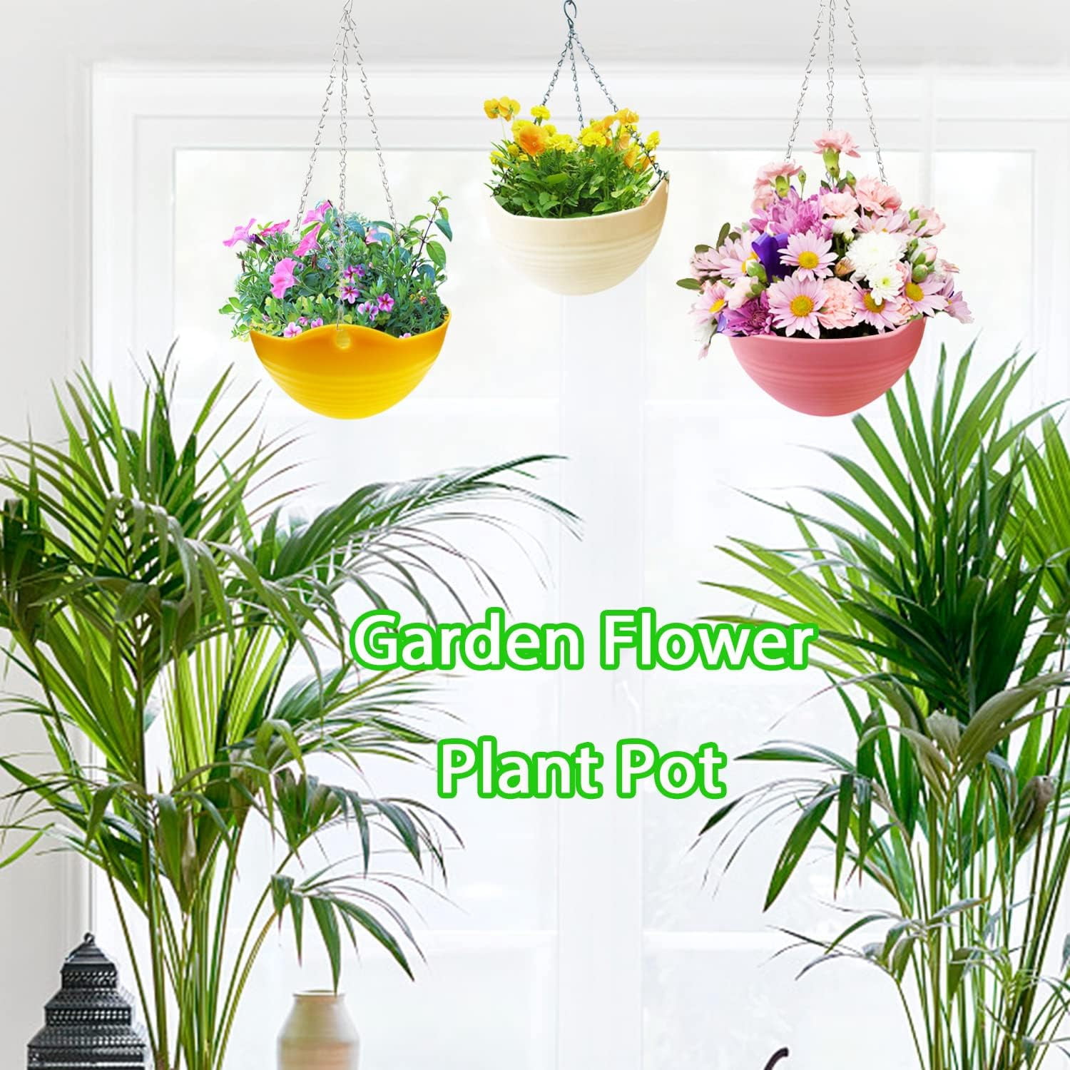 GIXUSIL 8 inch Self-Watering Hanging Planters, 7-Pack Plastic Planters with Drainage Holes & Chains for Indoor Outdoor Garden, 7 Colors for Spider Plant & Trailing Flowers