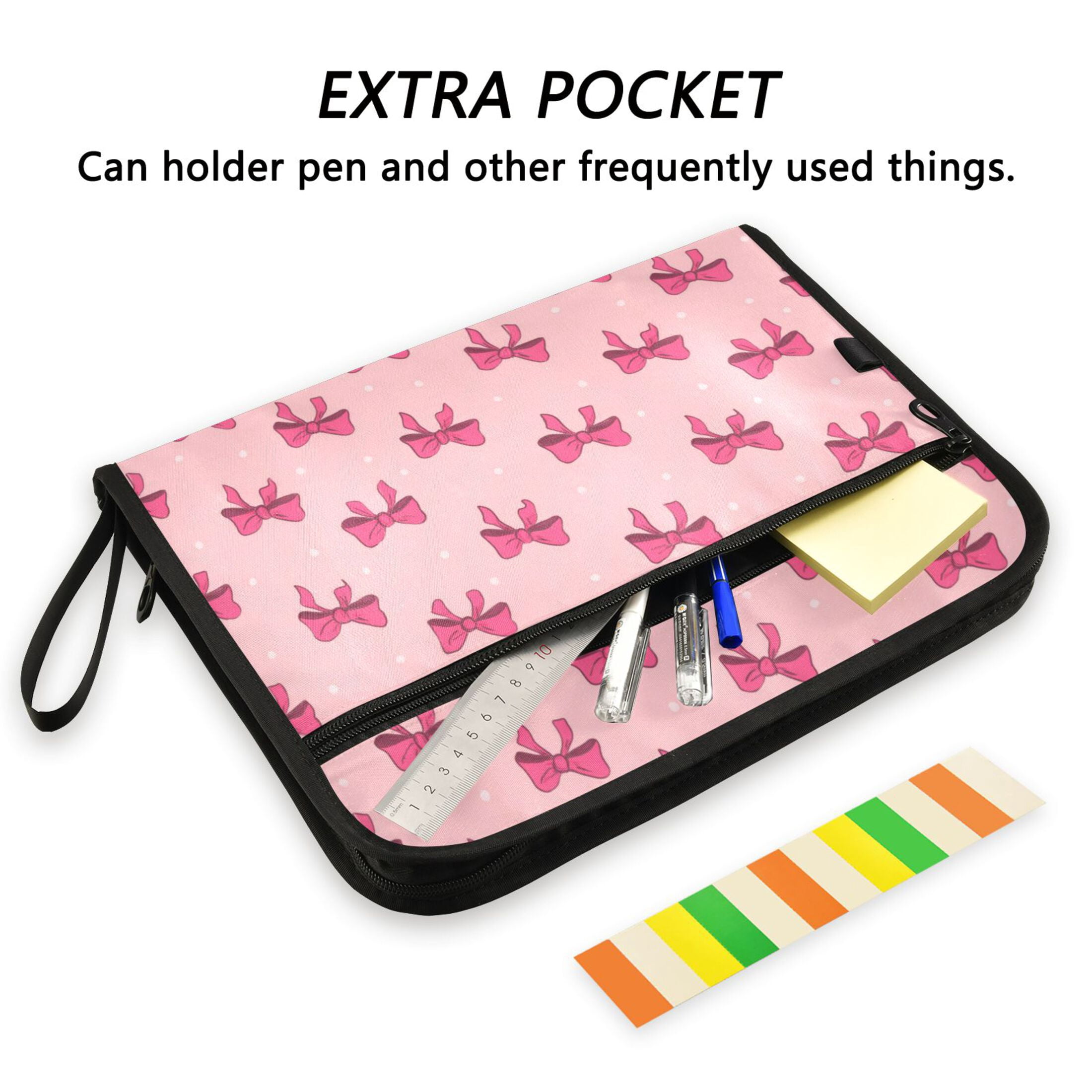 WOBOGO Pink Bows Expanding File Folder Letter Size Accordion Filing Organizer 13 Pocket Separate Organ Pocket