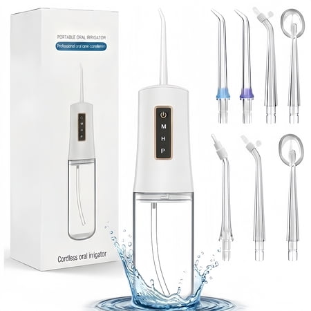 LEE Water Flosser for Teeth Cleaning, Rechargeable Oral Irrigator with 3 Cleaning Modes, 1200mAh Battery, Type-C Charging, Portable Travel Design, White