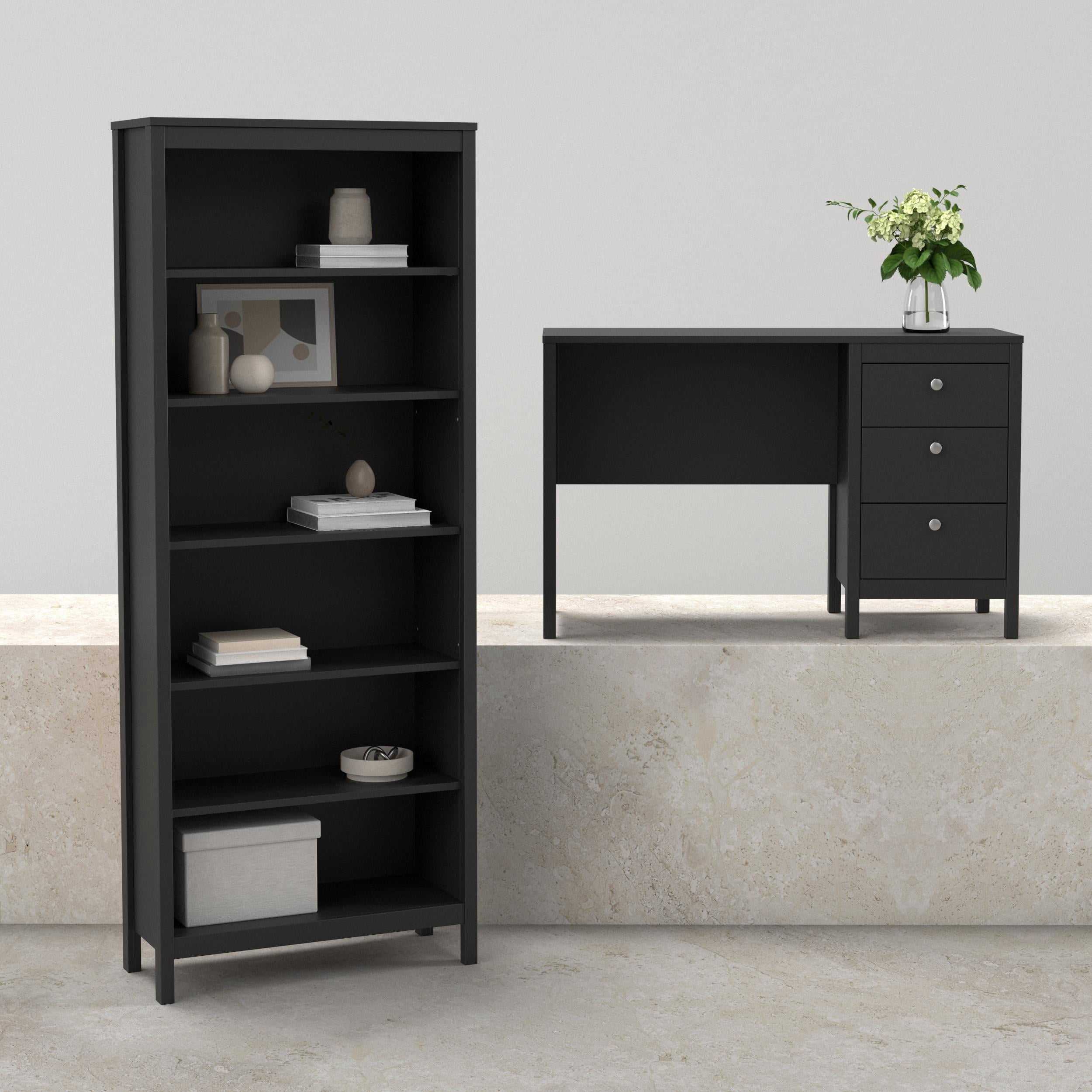 Tvilum Madrid 2-Piece Home Office Set with Desk and Bookcase, Matte Black