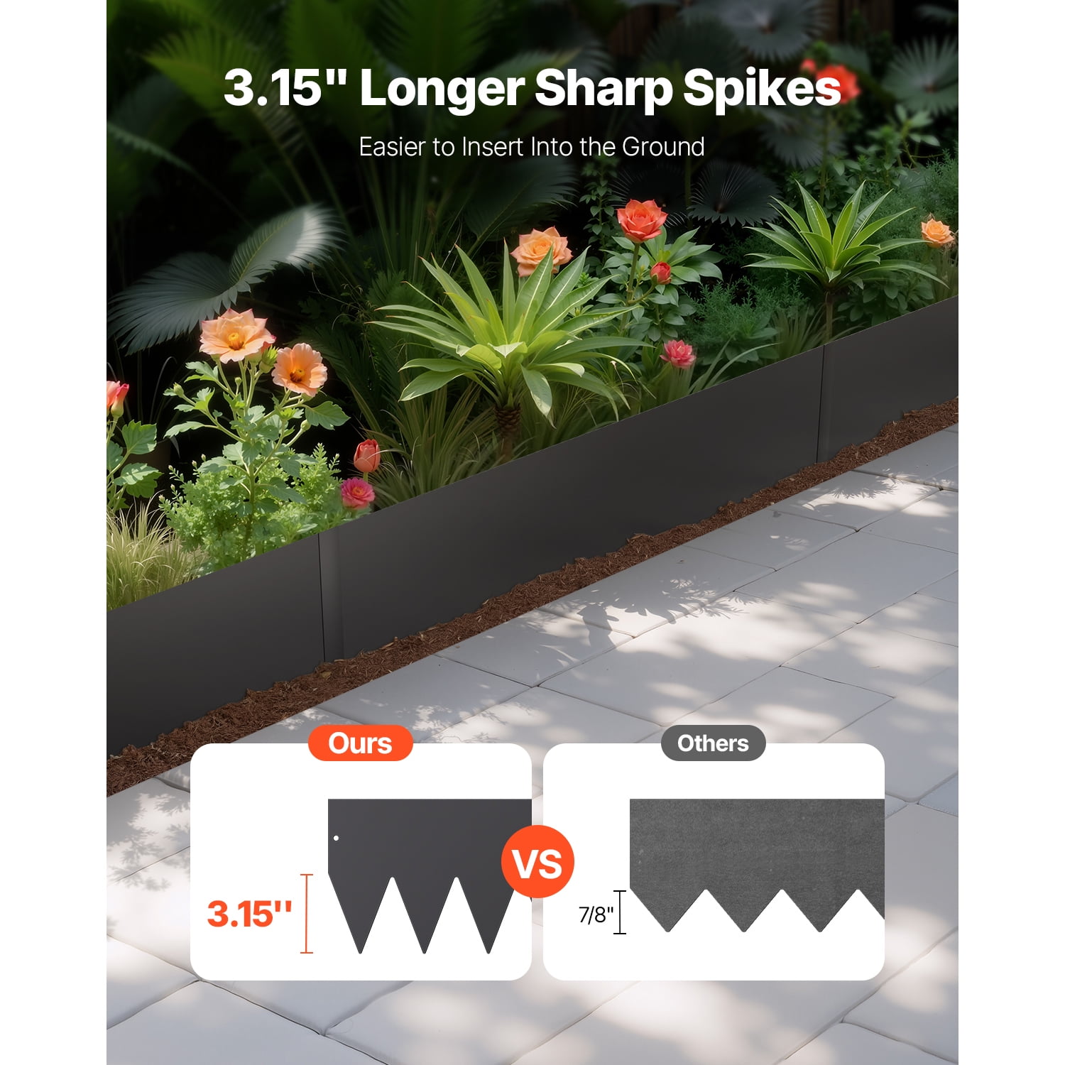 KFFKFF Iron Garden Border, Set of 6, 40 x 8 inches, Corrosion-Proof Metallic Garden Border, Flexible Outdoor Edging, Robust Grass Divider, Simple to Set Up, Black Divider for Yard Pathway Flower Bed