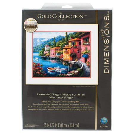 UPC: 0088677352851 | Dimensions The Gold Collection 15  x 12  Lakeside Village Counted Cross Stitch Kit  Multi-color  1 Each