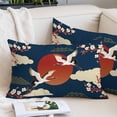 thumbnail image 2 of Japanese Style Pillow Covers 16"x24", Modern Cranes Cherry Flower Wave Navy Blue Soft Brushed Microfiber Breathable Throw Pillow Covers, Decorative Pillowcase with Zipper for Couch Sofa Bedroom, 2 of 9