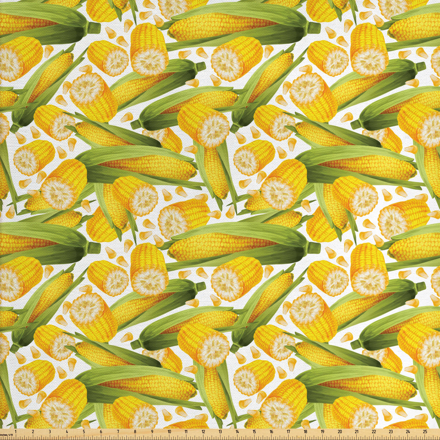 Corn Fabric by The Yard, Vegetable Organic Food Realistic Illustration