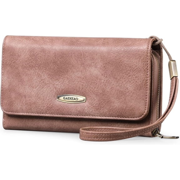 Wallet for Women Clutch RFID Blocking Leather Wristlet Purse Large Capacity Credit Card Holder with Grip Hand Strap
