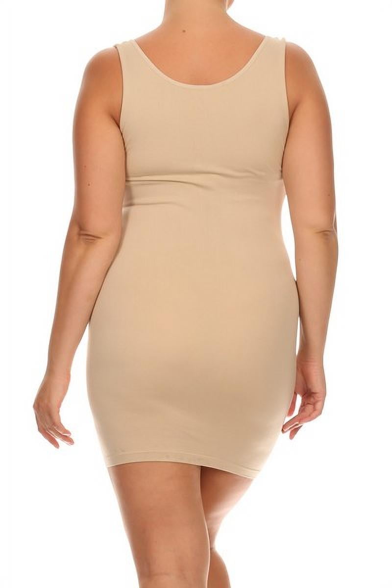 K-Cliffs Plus Size Women's  Traditional Ribbed Bodycon Stretch Tank Dress, Stone, 95% Polyester, 5% Spandex
