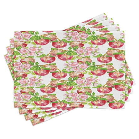

Victorian Placemats Set of 4 Apple Tree in Summer Time with Flowers Nature Scenery Cultural Artwork Print Washable Fabric Place Mats for Dining Room Kitchen Table Decor Red White Green by Ambesonne
