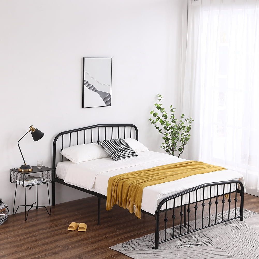 Lowestbest Single-Layer Curved Frame Bed Head and Foot Center Raised Vertical Pipe with Ball Decoration, Full Iron Bed (Black) Lowestbest Single-Layer Curved Frame Bed Head and Foot Center Raised Vertical Pipe with Ball Decoration, Full Iron Bed (Black)