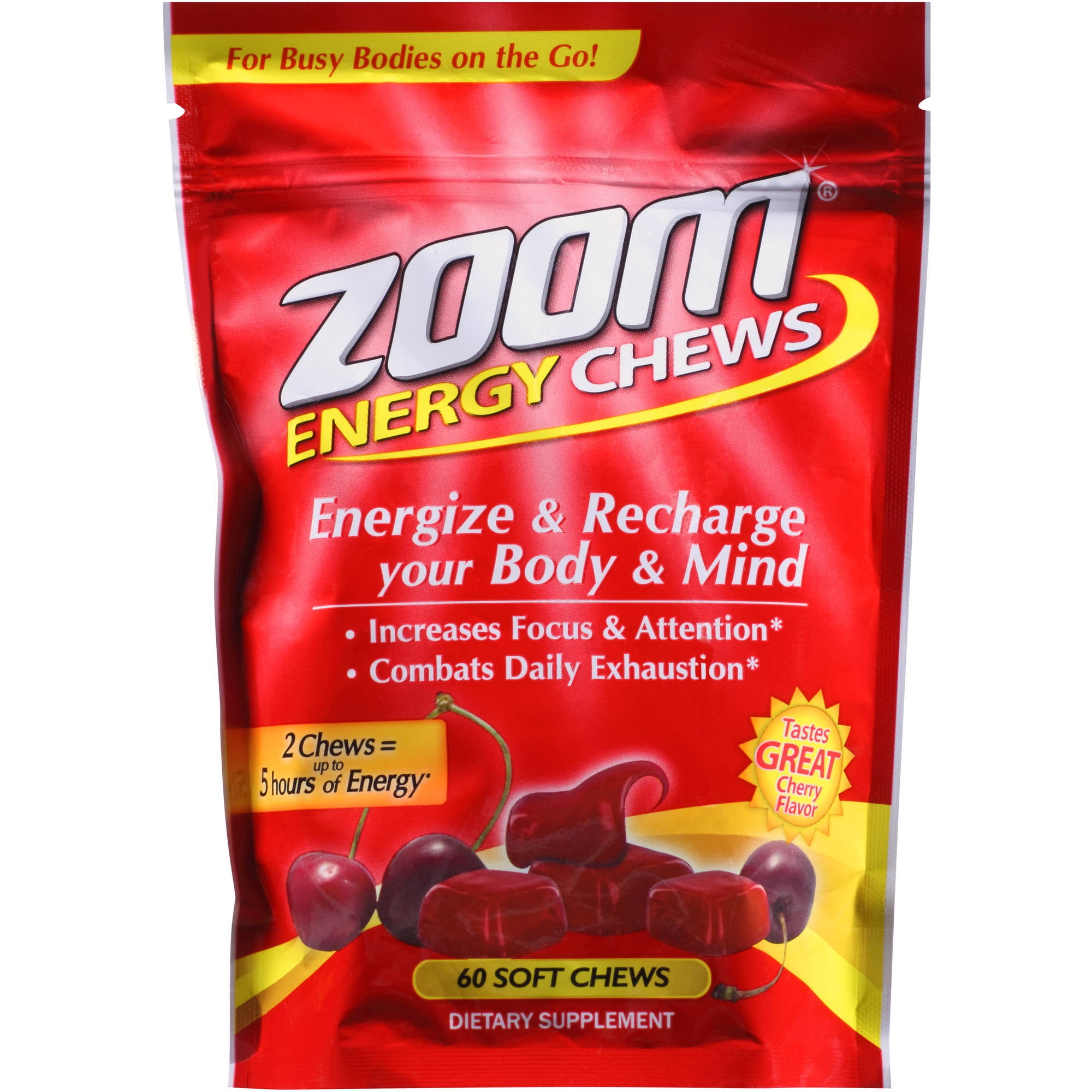 Zoom Cherry Flavor Energy Chews Dietary Supplement, 60 count