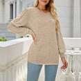 thumbnail image 6 of Women Solid Pullover Shirts Long Puff Sleeve Round Neck Casual Loose T-Shirt Pleated Tops Beige,M, 6 of 6